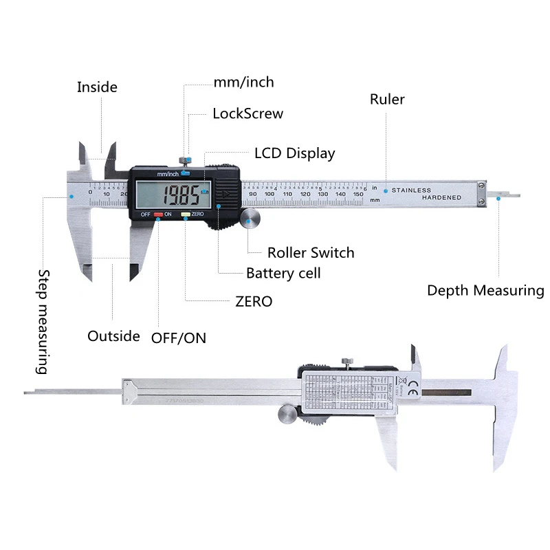 Цифровой штангенциркуль 6 дюймов 150 мм из нержавеющей стали Электронный штангенциркуль микрометр глубина измерительные инструменты
