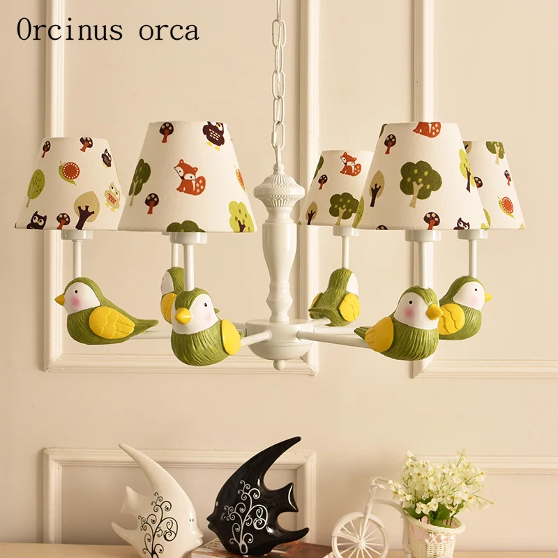 

American Pastoral birds children chandeliers boys girls bedroom lights cartoon creative cute animals resin chandeliers