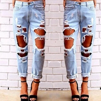 

Black Friday Deals New 2018 Sexy Womens Hole Jeans High Waist Trousers Casual Loose Retro Denim Pants
