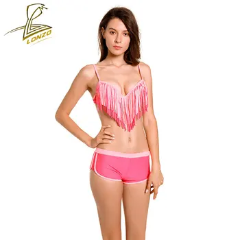 

LONZO New Solid Push Up Bikini Chic Underwire Biquikis Mujer Elegant Tassel Swimwear Sexy Swimsuit Hot Spring Bather Suit LSWB14