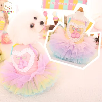 

Cute Cherry summer Dog puppy luxury dress pet cat dog Tutu skirt Princess wedding dress small dog chihuahua shirt vest clothes