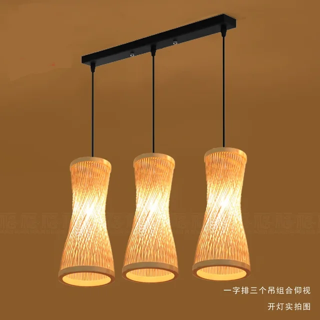 Chinese Bamboo Chandelier Lamp Three Garden Modern Creative Chinese Bamboo Chandelier Lamp Three Garden Modern Creative Restaurant Bar Woven Lighting