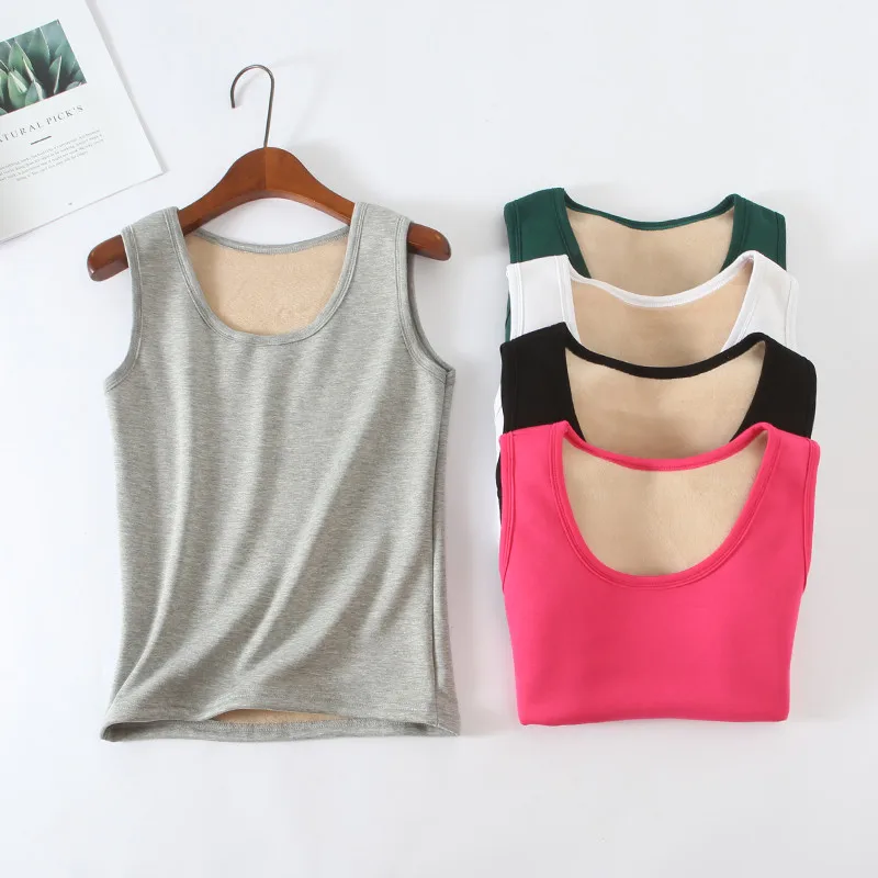

2019 Autumn Women Winter Tanks Warm Velvet Thicken Tank Solid All Match Camis Female Bottoming Vest Short Tops Plus Size AB1291