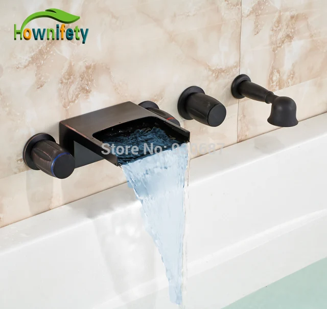 Modern Oil Rubbed Bronze Led Waterfall Tub Faucet Three Handles Modern Oil Rubbed Bronze Led Waterfall Tub Faucet Three Handles Mixer Tap