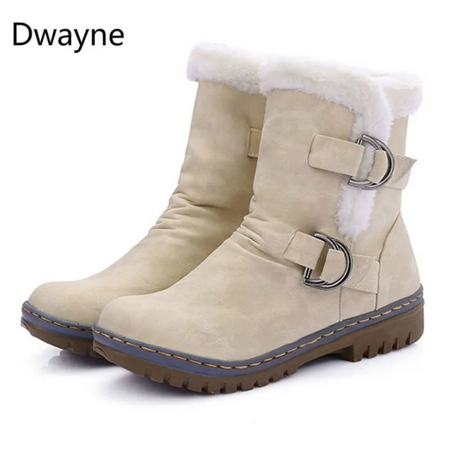 

Fashion Winter Boots Women Snow Boots Flat Heels Winter Shoes Warm Fur Boot Mid-Calf Spring Autumn Women's Shoes Plus Size 34-47