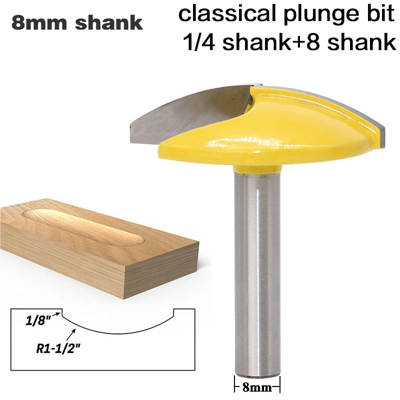 1 Pc 8 Mm 6 35 Mm Shank Klasik Terjun Kayu Router Bit Tungsten Carbide 1 1 2 Radius X 1 3 4 Lebar Pintu Pisau Pemotong Kayu Penggilingan Cutter Aliexpress