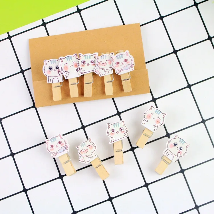 

10 pcs/pack Kawaii Cat Wooden Clip Photo Craft DIY Clip Gift with Hemp Rope