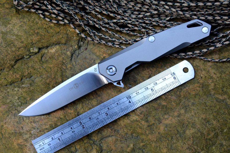 TwoSun TS-21 flipper folding knife D2 blade titanium handle 3.43\ TwoSun TS-21 flipper folding knife D2 blade titanium handle 3.43\