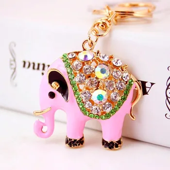 

free shipping 15pcs/lot rhinestone pink elephant keychain purse hanger Indian wedding bridal showers birthday party souvenirs