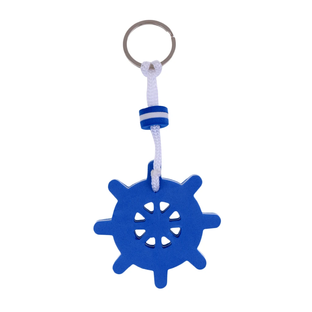 Kayaking Boating Sea Fishing Water Floating Keychain Key Ring-Ships Wheel Rudder Blue