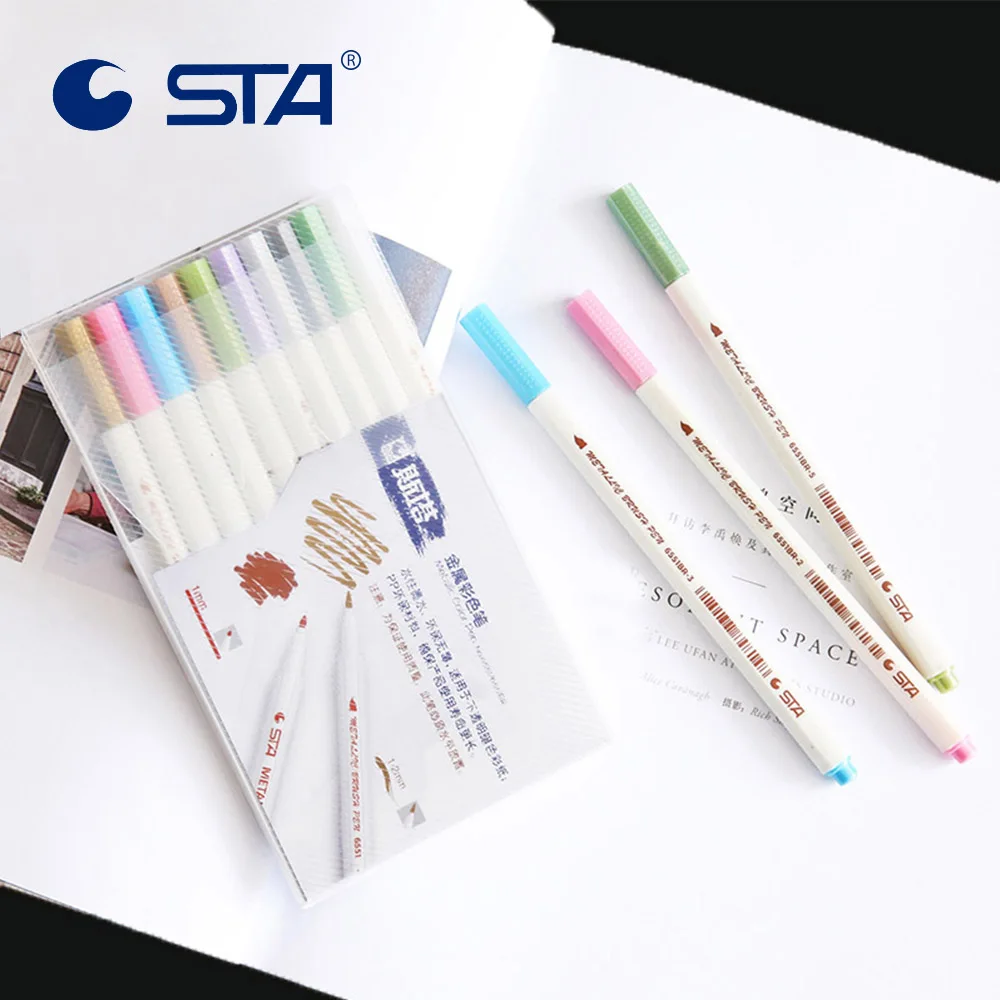 STA 10 цветов/коробка 1-2 мм металлический маркер ручка для поделок, скрапбукинга мягкая ручка художественные маркеры для канцелярских принадлежностей школьные принадлежности