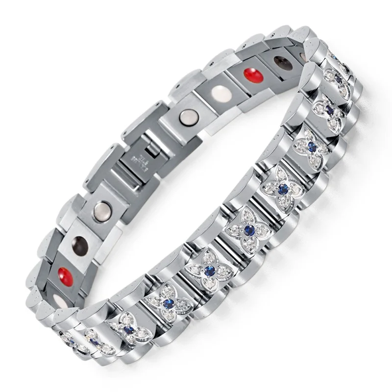 

Fashion Rhinestone Bracelet Femme Silver Stainless Steel Crystal Bracelet For Women Magnetic Bio Lady Jewelry 2017