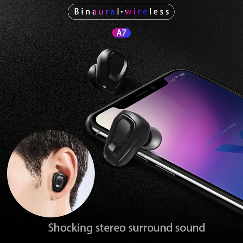 A7 TWS Bluetooth Earphone Wireless True Wireless Stereo Earbud Waterproof 2018 New Bluetooth Earbuds for IOS For iphone Android