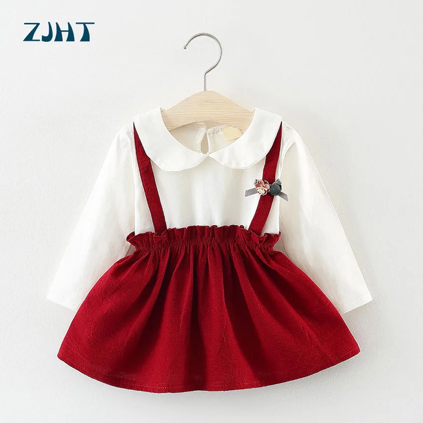 

ZJHT Long Sleeve Dress For Girls Flower Rabbit Ear Dresses Mock 2pcs Children Clothes Summer Baby Cute Kids Cotton Costume MY031
