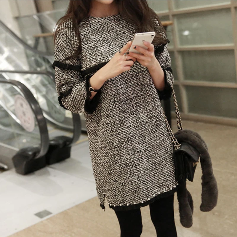 

Hot Sales Knitting O-neck Winter Dresses Women 2017 Long Sleeve Spring Dress Women Autumn Vestidos Winter Dress Girl Wool BM001