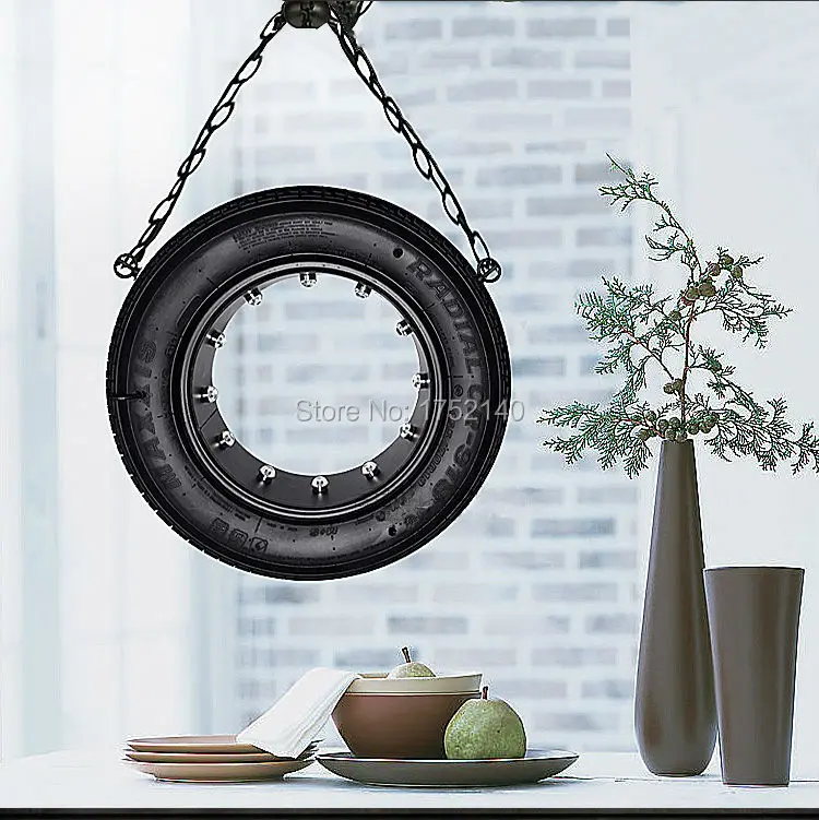 American Country Vintage Tire Pendant Lights Loft Style Creative Retro wheel suspension lamp with LED Bulbs for home clothing store cafe bar restaurant