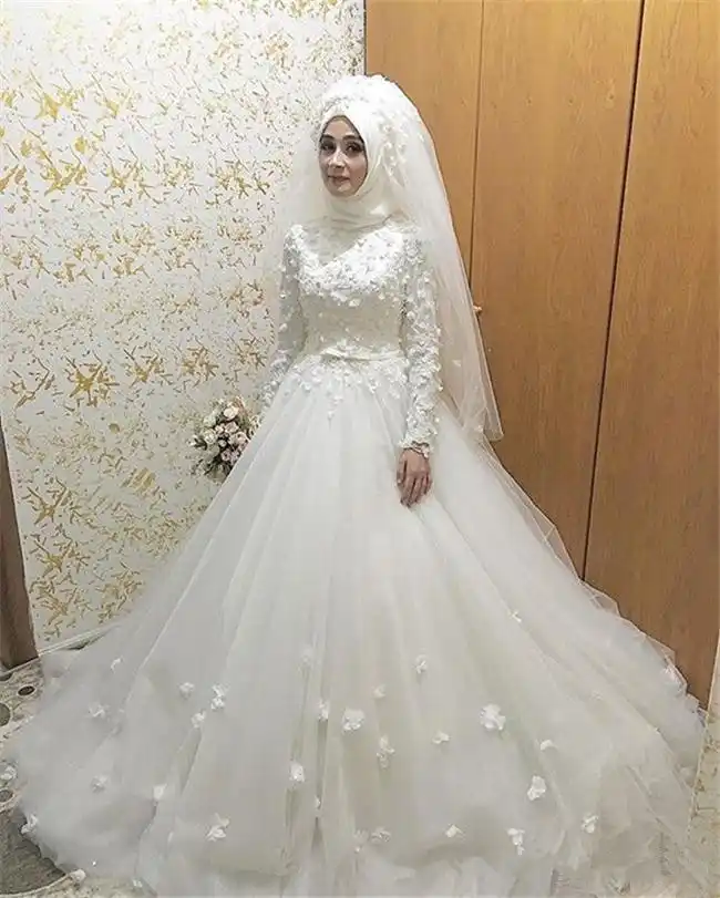 Arab Saudi Arabia Muslim Wedding Dresses Long Sleeve Beading Muslim White Ivory Ball Bridal Gowns Wedding Gown Vestido De Noiva Wedding Dresses Aliexpress