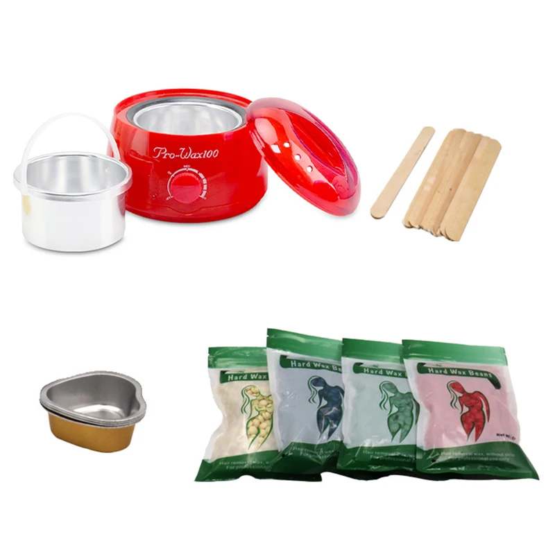 

Hot Melting Wax Heater Hair Removal Waxing Machine Set With 4 Packs Of Beans 10 Scraping Sticks 4 Heart Shaped Wax Bow