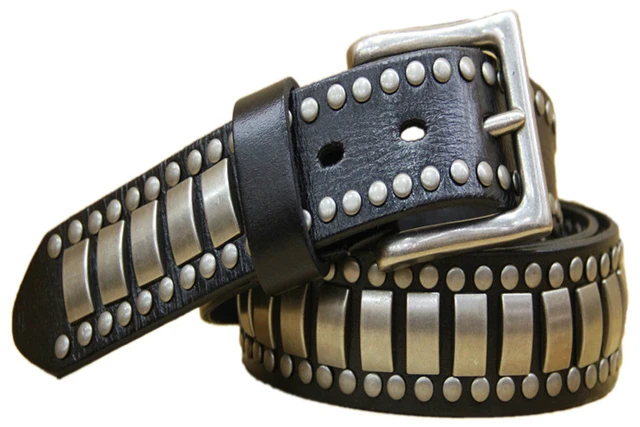 ZAYG Fashion Metal Rivets Belt Women&Men Hot Luxury Designer Punk Leather Belts Unisex Hip Hop Strap Men and Woman Jeans Belt black