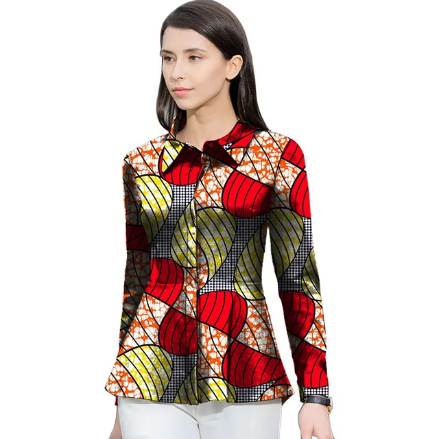 Fashion African Print Women Shirts Africa Festive Ladies Long Sleeve