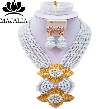 

Majalia Classic Nigeria Wedding African Beads Jewelry Set White Crystal Necklace Bracelet Earrings Free Shipping 6SO030