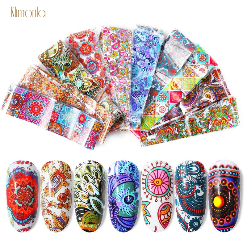 

New Summer 10pcs 4*20cm Nail Foil With Design Colorful Flowers Starry Sky Nail Art Transfer Tips Sticker Decals For Manicure