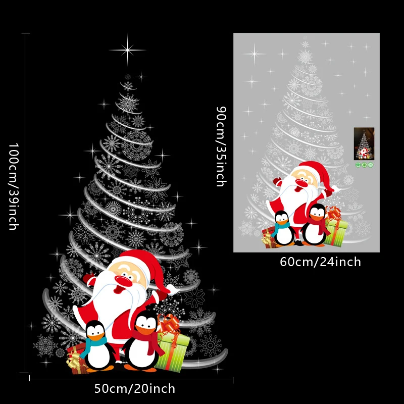 Санта Клаус Пингвин Рождественская елка Рождественские виниловые наклейки на стену «Happy» год витрины Стекло домашний Декор Съемный Wall Art Наклейки