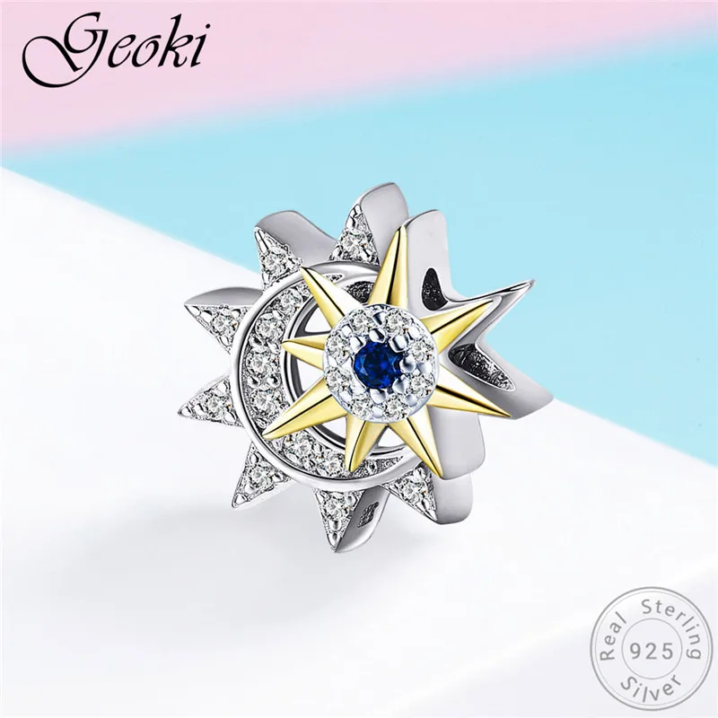 Geoki 925 sterling silver sun отвечает световой Луна CZ шарики подходят Pandora древняя легенда звезда очарование оригинальные украшения