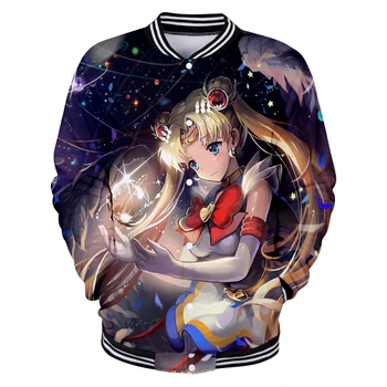 

Sailor moon 3D jacket Casual comfatable Print Harajuku 2019 Hot Sale Women and men Long Sleeve Baseball Jacket plus size 4XL