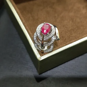 

FLZB ,100% natural African Ruby gemstone ring in 925 sterling silver with white gold unique design ring gift for women