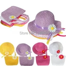 10 шт./партия, летняя соломенная шапочка с цветочным рисунком для девочек, сумка для сумки для детей 1-4 лет, 8 цветов