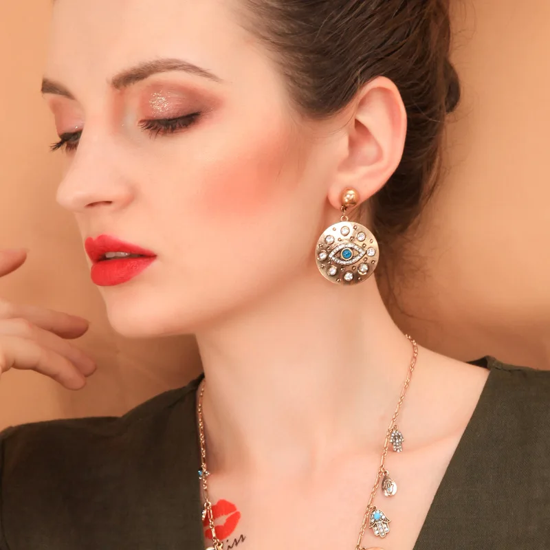 

The Eye Retro Baroque rhinestone earrings drill earrings round temperament earrings women indian jewelry