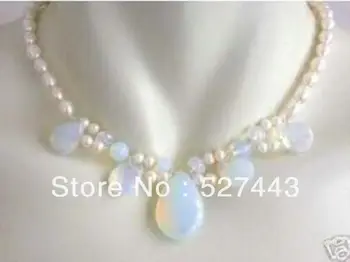

Wholesale free shipping >>Blue Fire Opal And Freshwater Pearl Cluster Necklace