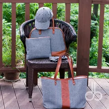 Сумка из ткани "гусиная лапка" с декоративной отделкой,, сумка-тоут в елочку с полиэстеровой подкладкой на молнии с карманом DOM109405