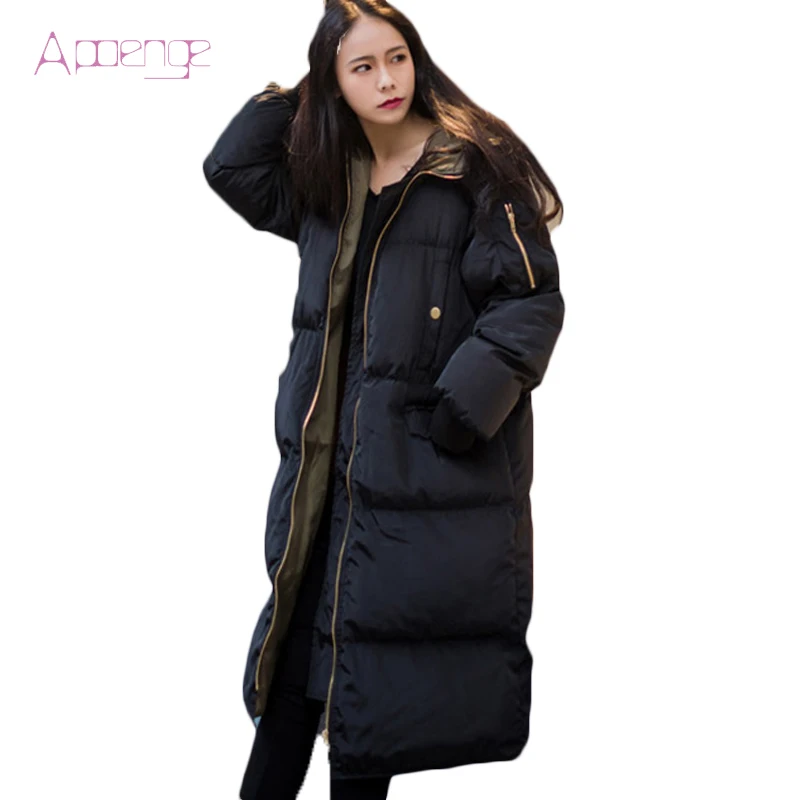 

APOENGE Winter Jacket Women Hooded Warm Coats Long Jackets 2017 New Winter Causal Wadded Parkas Korean Padded-Cotton Coats LZ515