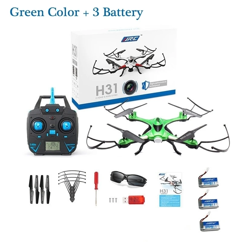 JJRC H31 RC Квадрокоптеры 2,4 ГГц 4CH водонепроницаемый Радиоуправляемый квадрокоптер светодиодный светильник Дрон Безголовый режим дроны один ключ возврат вертолета - Цвет: Green x 3 Battery