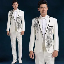 Для мужчин Свадебный костюм жениха костюмы с пайетками для певицы для сцены костюм белого цвета, доступен в выступление танцора торжественное платье одежда(куртка+ брюки