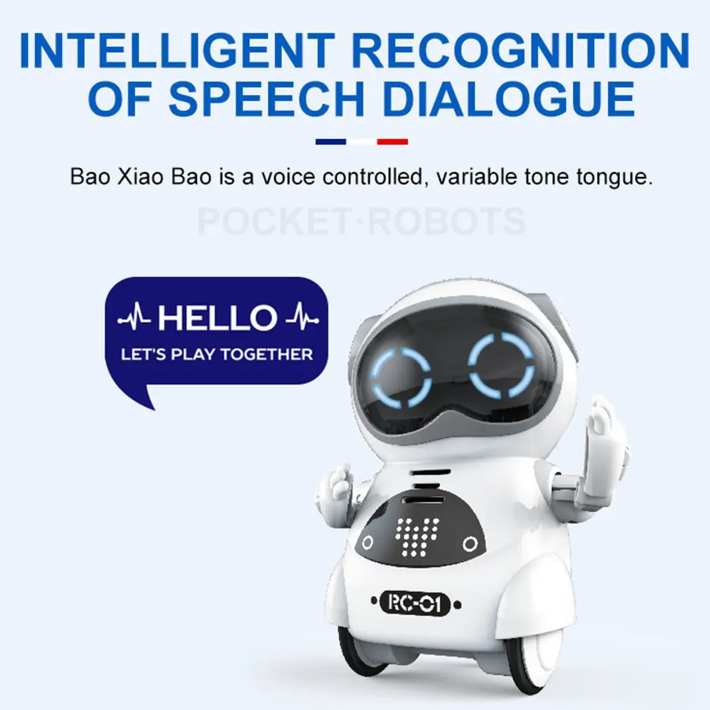 1pcs Intelligent Mini Pocket Robot Walk Music Dance Toy Light Voice Recognition Conversation Repeat Smart Interactive Kids Gift
