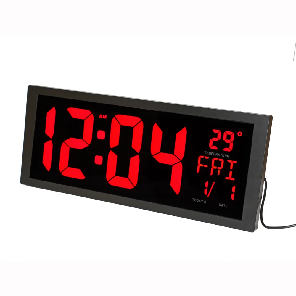 Led digital wall clock with indoor temperature date week summer time 