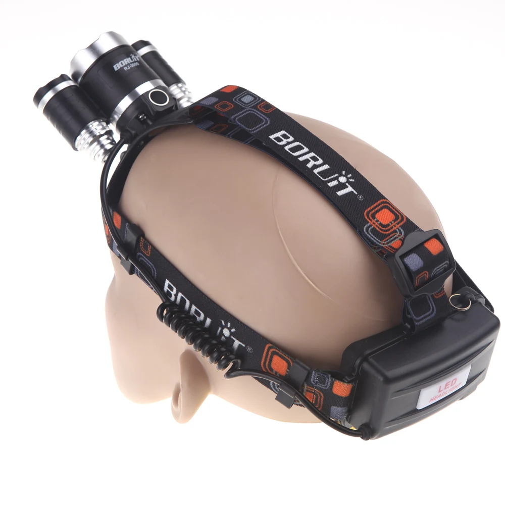 Boruit 3xCREE XML T6 светодиодный налобный фонарь RJ 3000 5000 люмен фара 4 режима Велосипедный