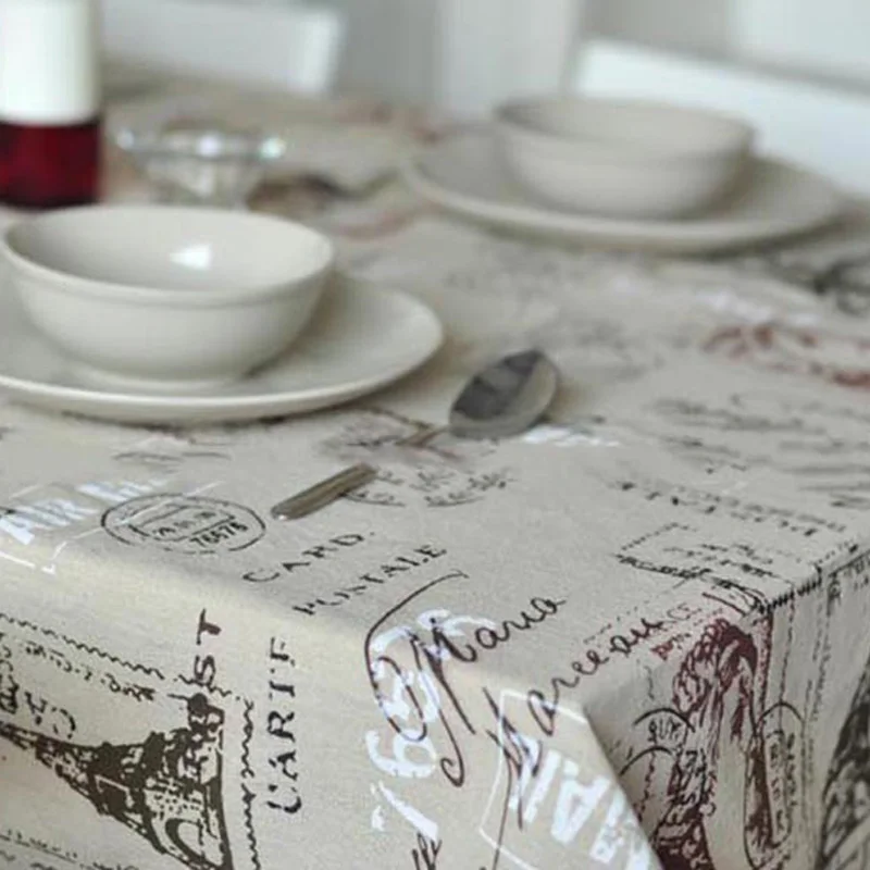 Modern Style Building Print Cotton Linen Table Cloth Suitable for Washing Machines Bedside