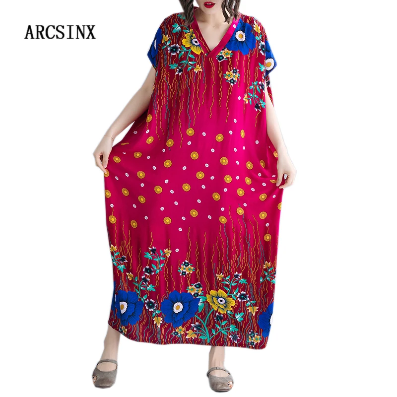 

ARCSINX Floral Women's Dress Plus Size 9XL 8XL Casual Boho Dress Women Cotton Summer Large Size Dresses For Women 4XL 5XL 6XL