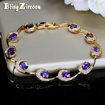 

BeaQueen Indian Gold Color Tennis Bracelet Oval Purple Cubic Zirconia Crystal Setting Women Fashion Jewelry for Gift B128