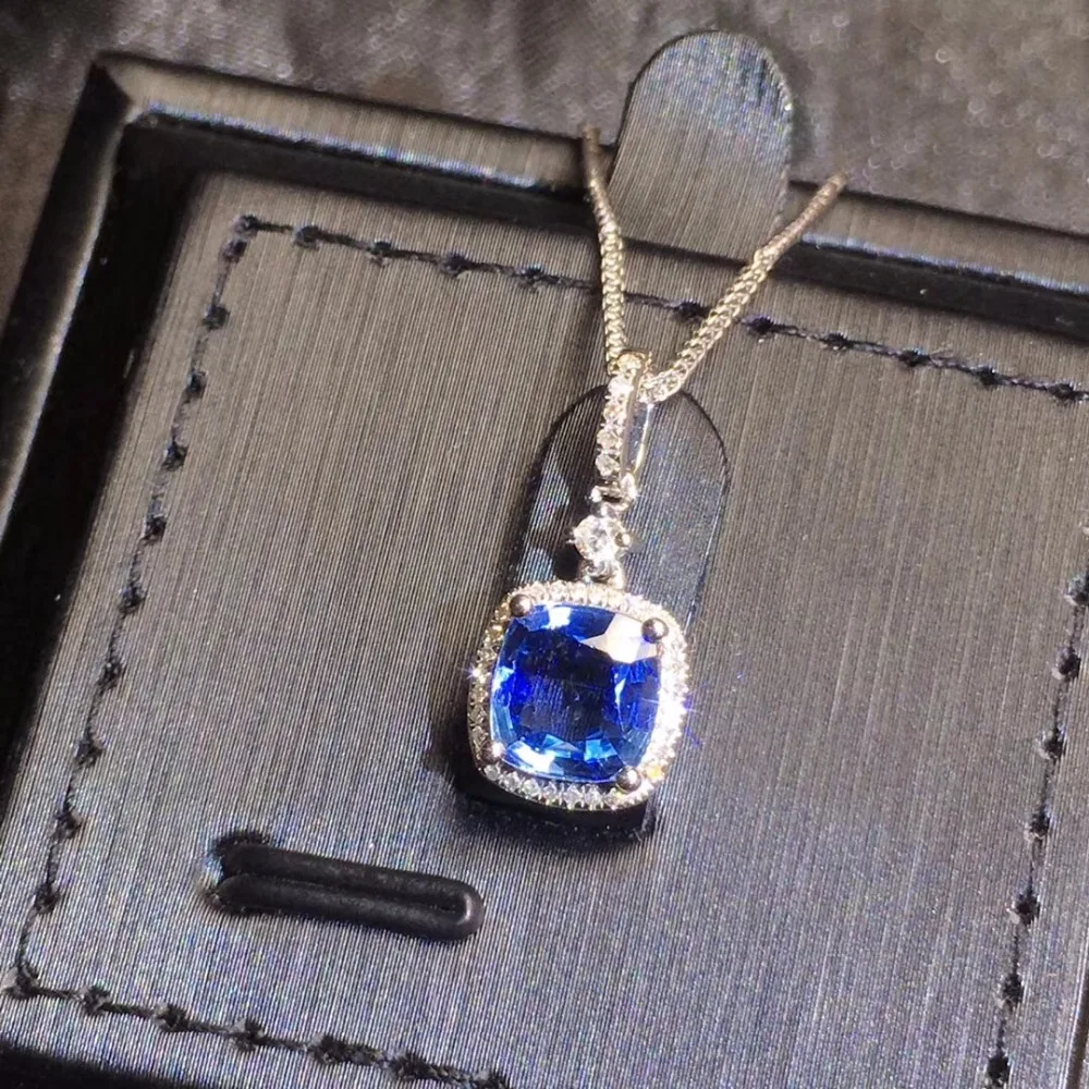 Настоящие хорошие драгоценности чистый 18 K золотые ювелирные изделия AU750 натуральный голубой сапфир драгоценные камни 1.75ct Кулоны из нержавеющей стали для милое Женское Ожерелье