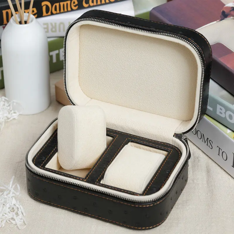 

Brown Leather Watch Storage Boxes Case Black Men's Travel Watches Box Lovers' Watches Display Box With Zipper Jewelry Gift Box