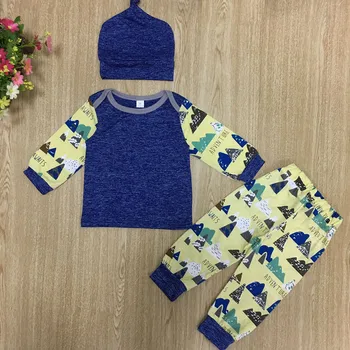 

New children's spring and autumn suit cartoon printed long-sleeved printed letter harem pants + hat three-piece