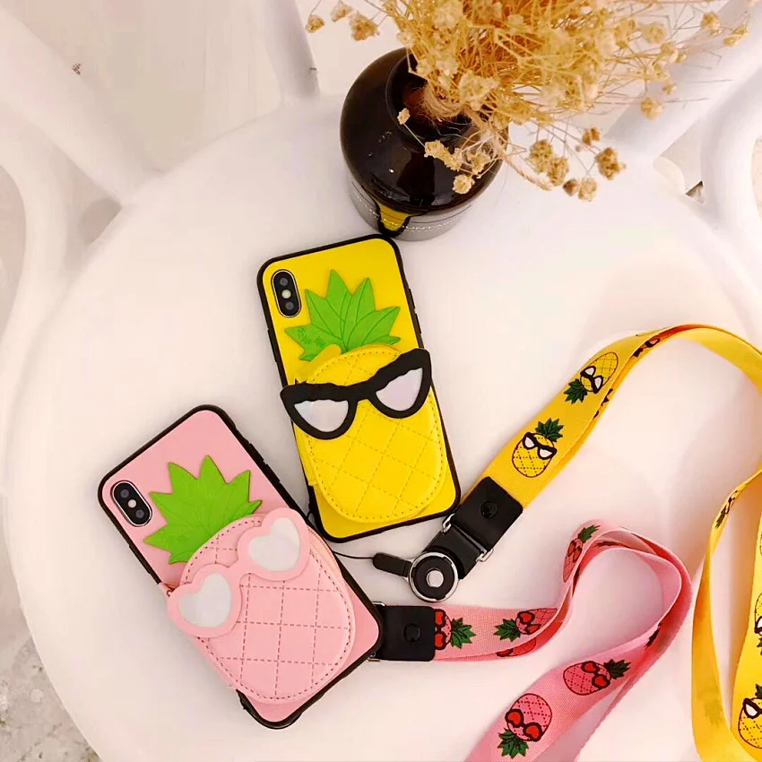 Coin Purse trend Suprem Cute Pineapple Soft Silicone yellow  cover cases for iphone 6 S 6S plus 7 7plus 8 8plus X (3)