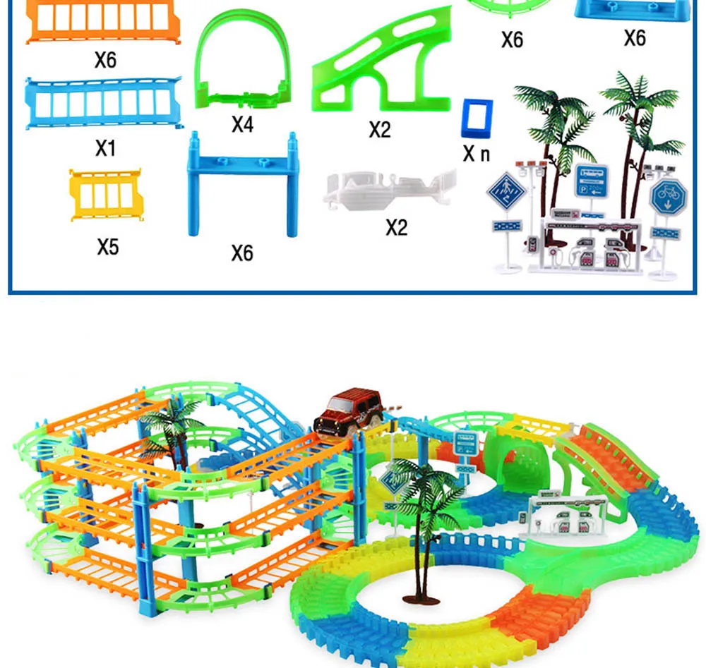 Подключить 2 типа железнодорожных Волшебный Racing трек играть набор DIY Бенд гибкие гонка трек Электронная вспышка света автомобиля игрушки для детей