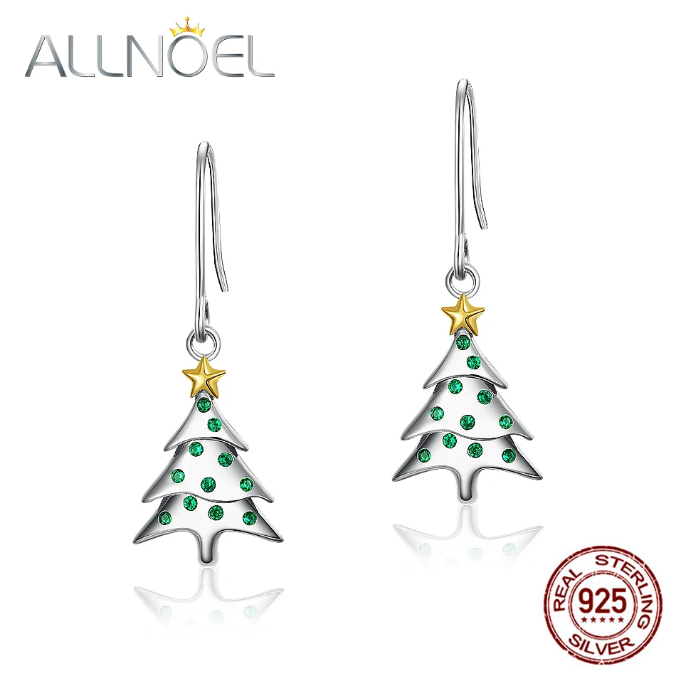 

ALLNOEL Drop Earrings 100% 925 Sterling Silver Jewelry For Women Christmas Tree Earrings With Stones Cubic Zircon Party Gift New
