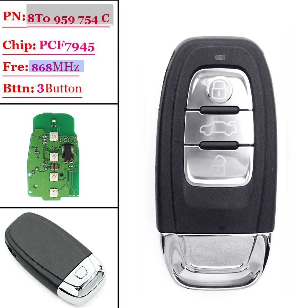 Free shipping (1piece)868mhz Remote key control 3 button smart Key fit